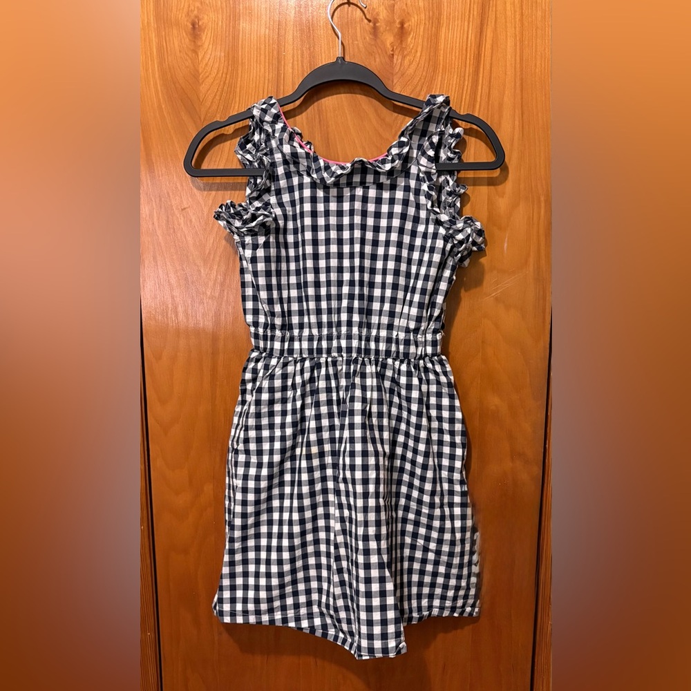 Crewcuts Girls Navy and White Gingham Ruffle-Trim Dress V-plunge Back Size 10